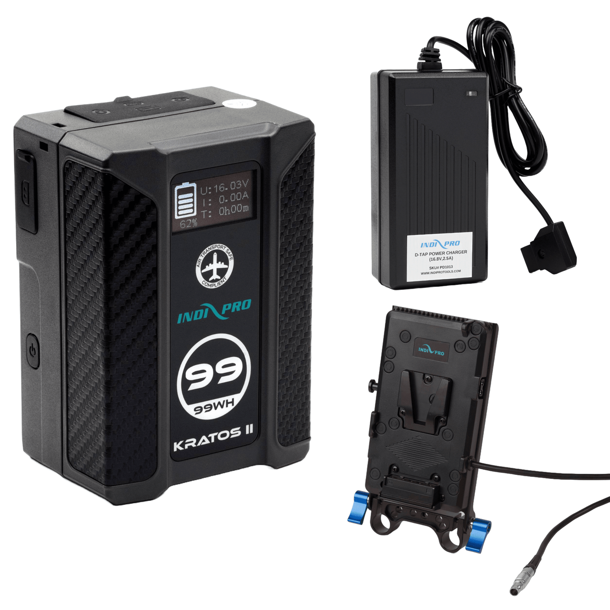 Indipro Power Bundle with 15mm V-Mount Plate for Blackmagic PYXIS (Kratos 99Wh, D-Tap Charger, V-Mount Plate for PYXIS)