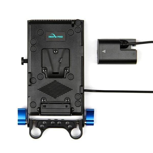 Indipro V-Mount Battery Plate to Canon LP-E6 Dummy Battery with 15mm Rod Mount (20")