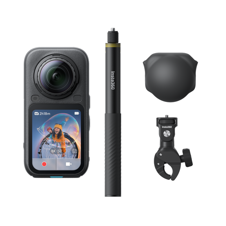 Insta360 X6 Essentials Bundle, Arctic White, with selfie stick and lens cap