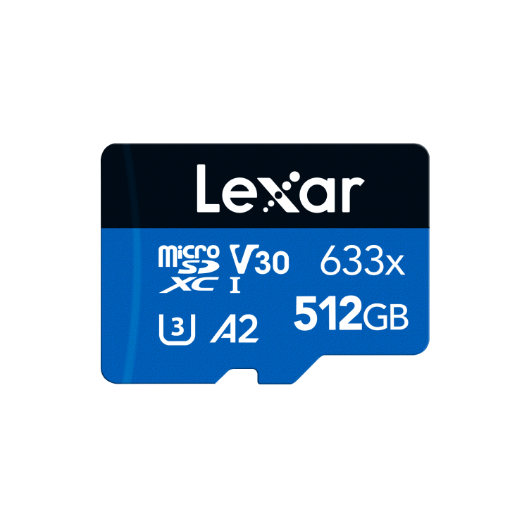 Lexar High-Performance 633x microSDXC UHS-I 512GB with SD Adapter — card and adapter
