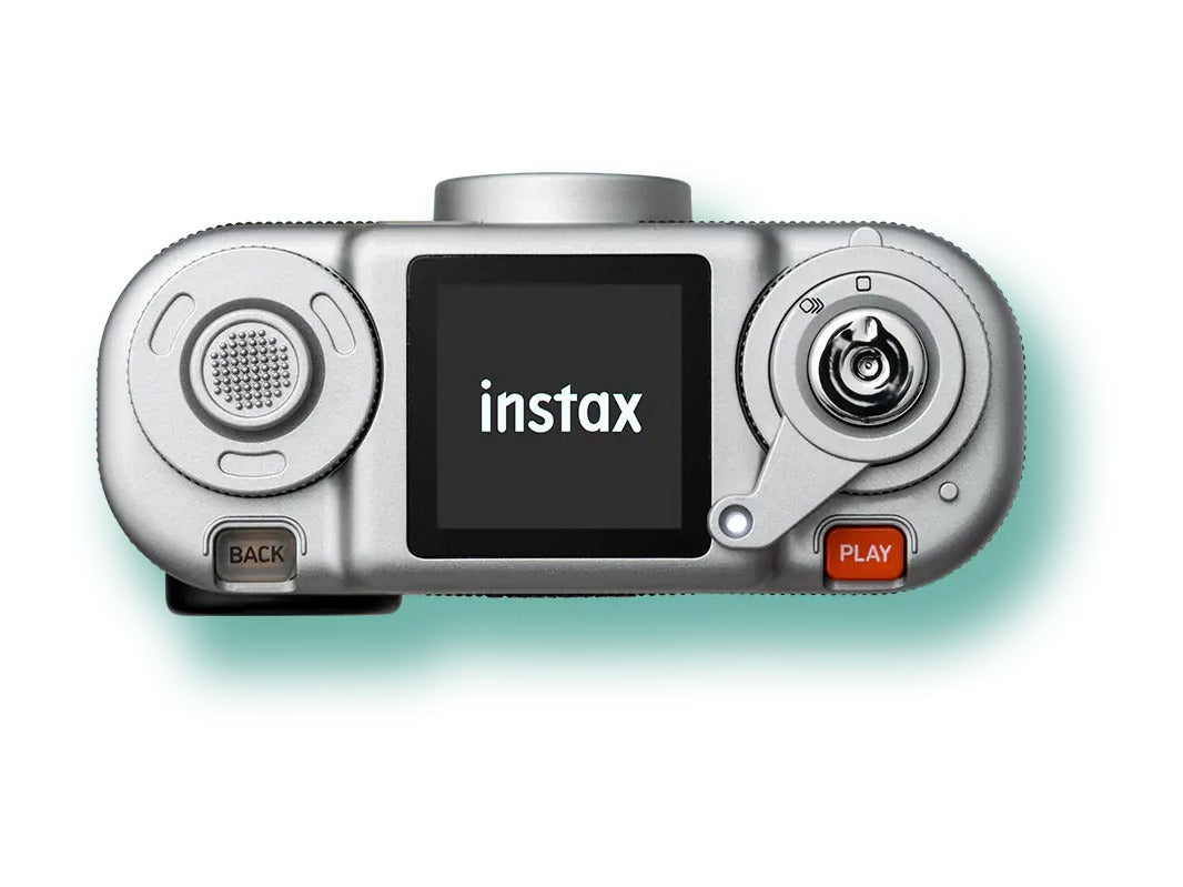 Fujifilm Instax Pal 2 Digital Camera - Black — top with LCD and controls