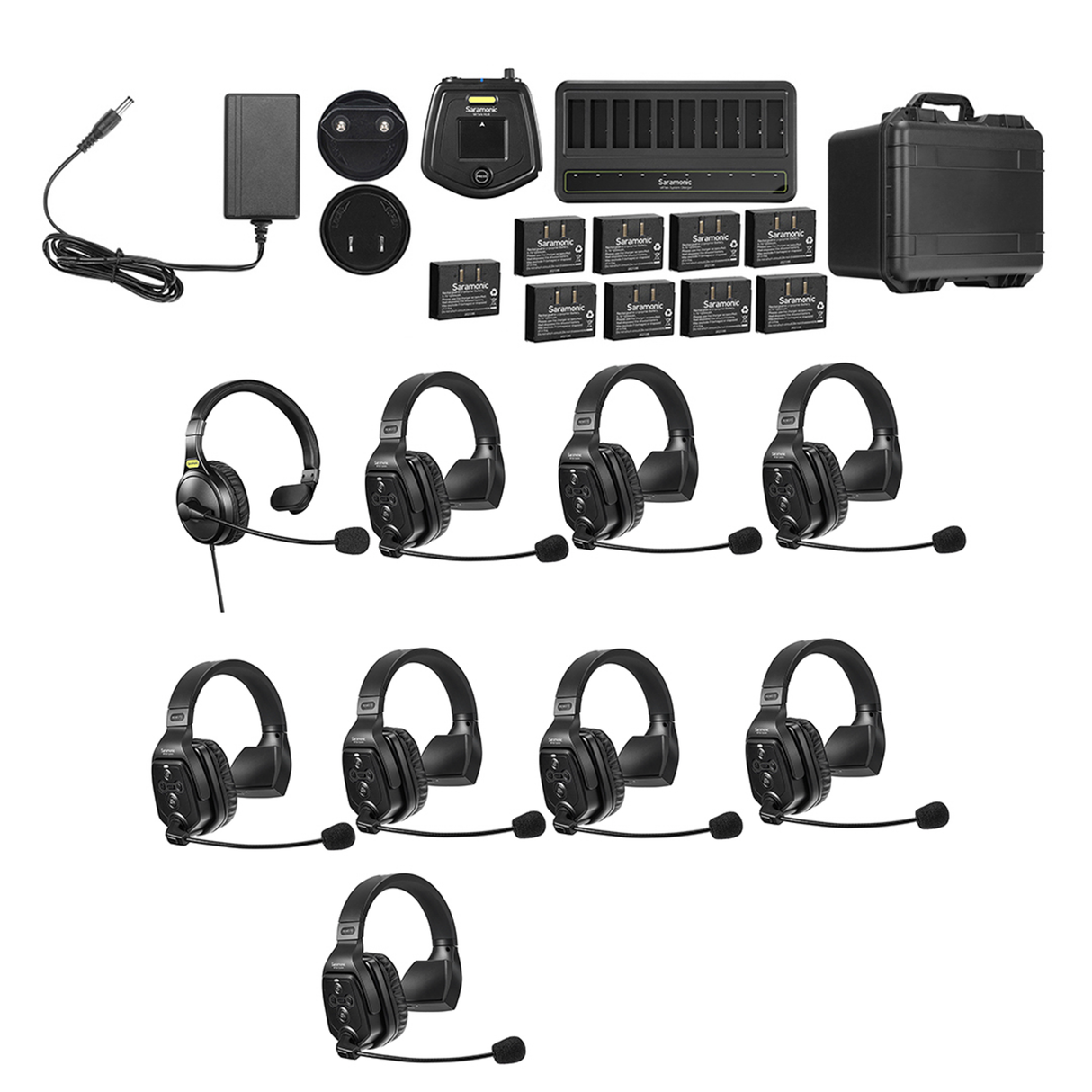 WiTalk-WT9S 9-Person Full-Duplex 1.9GHz Wireless Single-Ear Headset Intercom System with Hub & Case