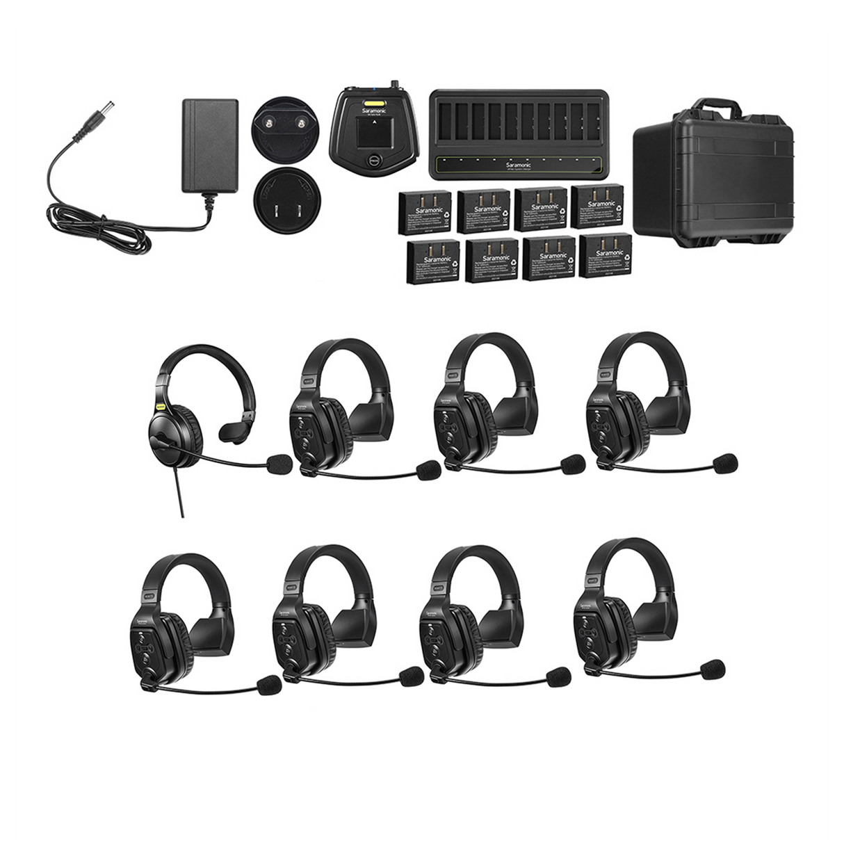WiTalk-WT8S 8-Person Full-Duplex 1.9GHz Wireless Single-Ear Headset Intercom System with Hub & Case
