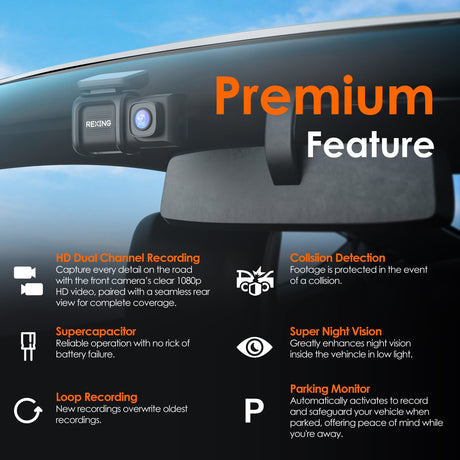 Rexing DT2 Dual Channel 1080p Front and Rear Dash Cam (Open Box)