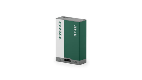 Tilta TLP-E17-FG 950mAh LP-E17 battery in Forest Green, angled view with the USB-C input port