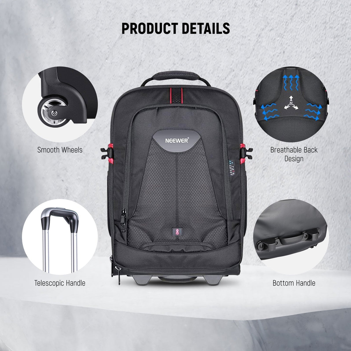 NEEWER 19.7"x13"x9.84" 2-in-1 Trolley Backpack