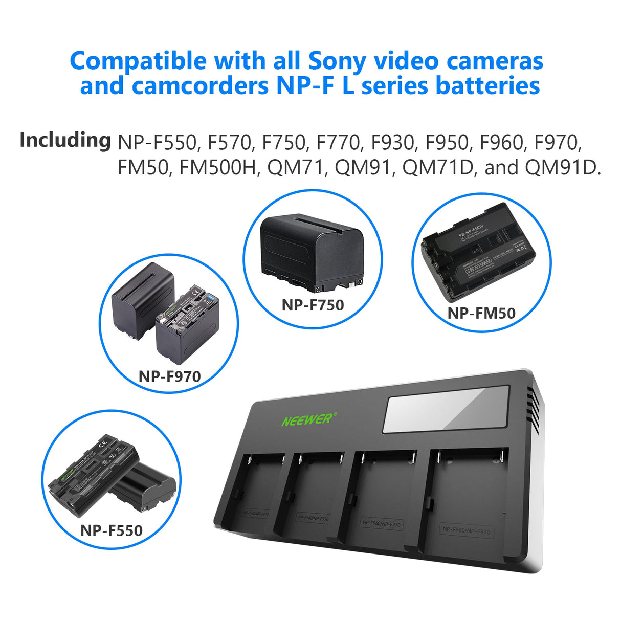 NEEWER 4-Pack NP-F970 Battery Set for Sony