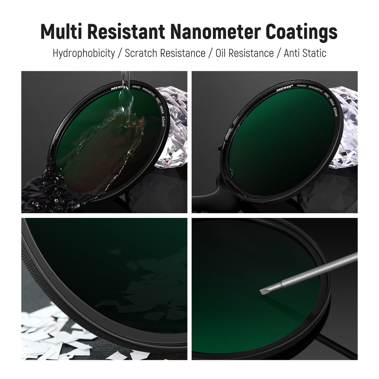 NEEWER 5-in-1 Magnetic Lens Filter Kit (1/4 Black Diffusion+GND8+ND8+ND64+Ring)