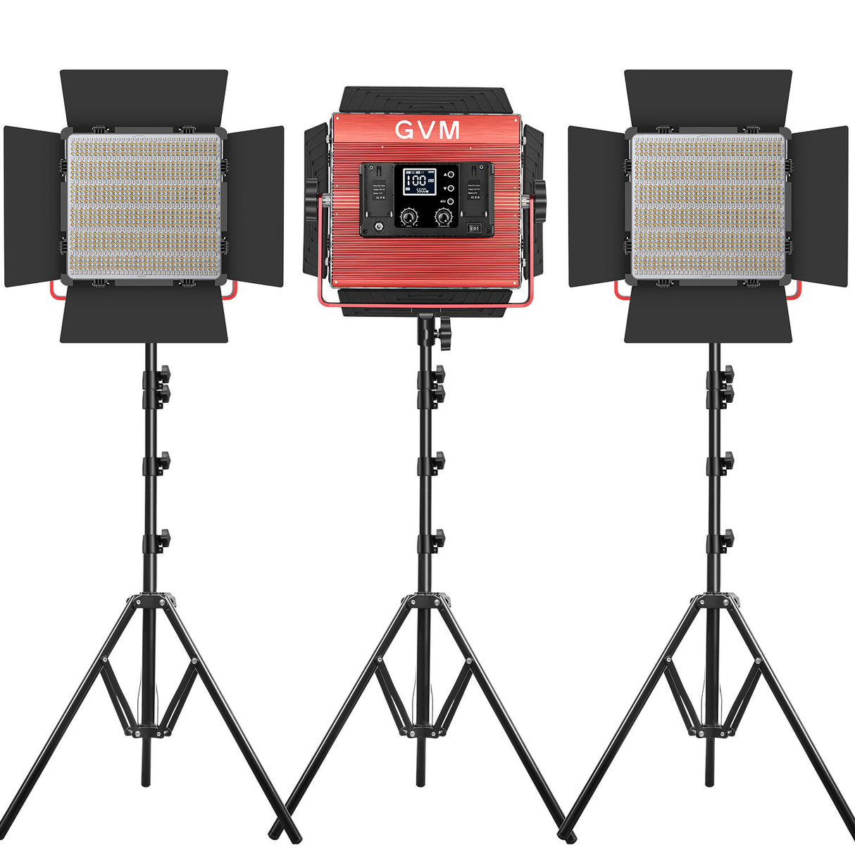 GVM RGB LED Studio Video Light Bi-Color Soft 3-Light Panel Kit