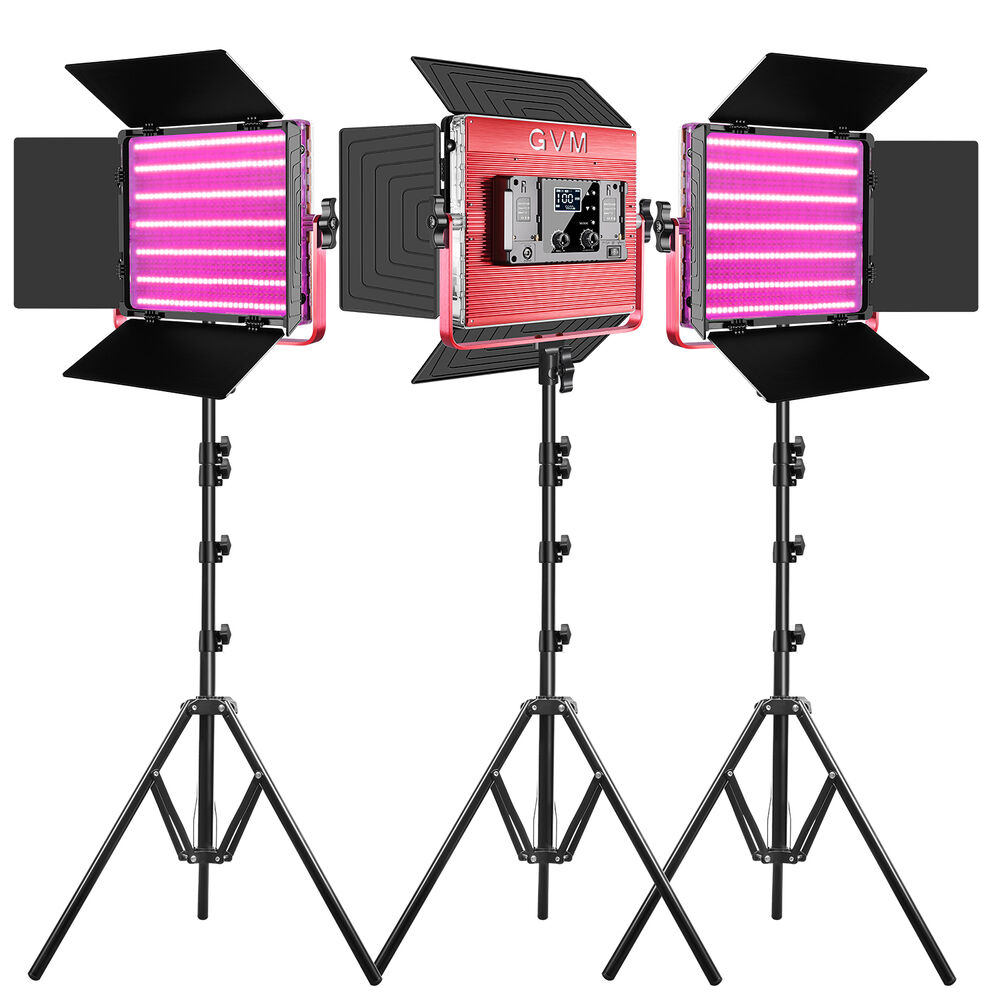 GVM RGB LED Studio Video Light Bi-Color Soft 3-Light Panel Kit
