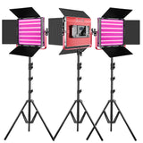 GVM RGB LED Studio Video Light Bi-Color Soft 3-Light Panel Kit