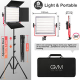 GVM RGB LED Studio Video Light Bi-Color Soft 3-Light Panel Kit