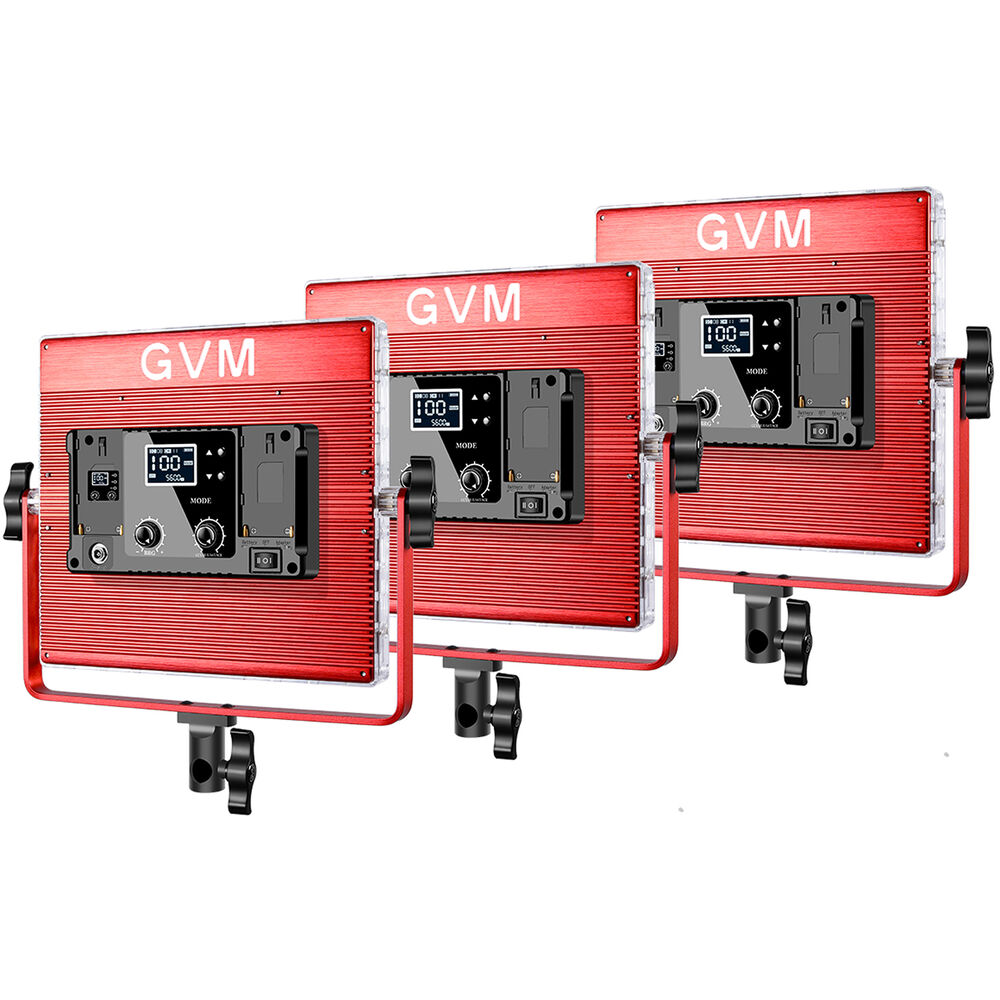 GVM RGB LED Studio Video Light Bi-Color Soft 3-Light Panel Kit