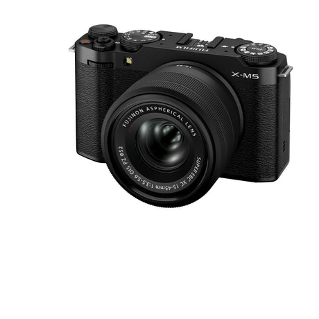 Fujifilm X-M5 Black with XC15-45mm lens - front angle up