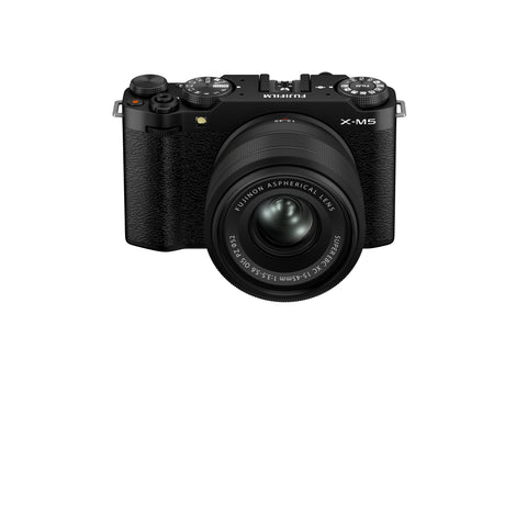 Fujifilm X-M5 Black with XC15-45mm lens - front diagonal
