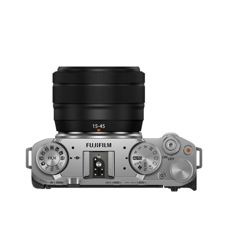 Fujifilm X-M5 Silver with XC15-45mm lens - top