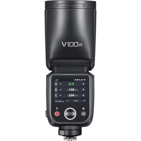 Godox V100S round head flash, side view