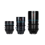 SIRUI Venus Full-Frame Anamorphic Lens set, showcasing 35mm, 50mm, and 75mm focal lengths, ideal for filmmakers.