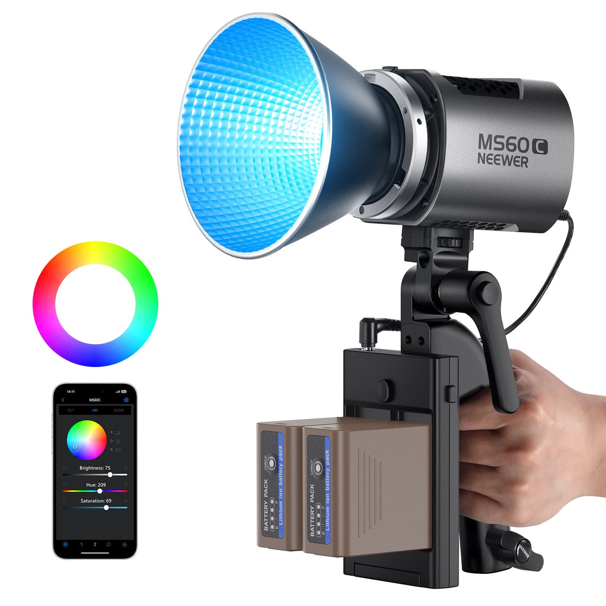 NEEWER MS60C RGB LED Video Light Handheld Spotlight