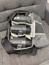 (USED) Elinchrom D-Lite RX 4 400ws AC Powered Studio Flash Set Of 3 Plus Backpack