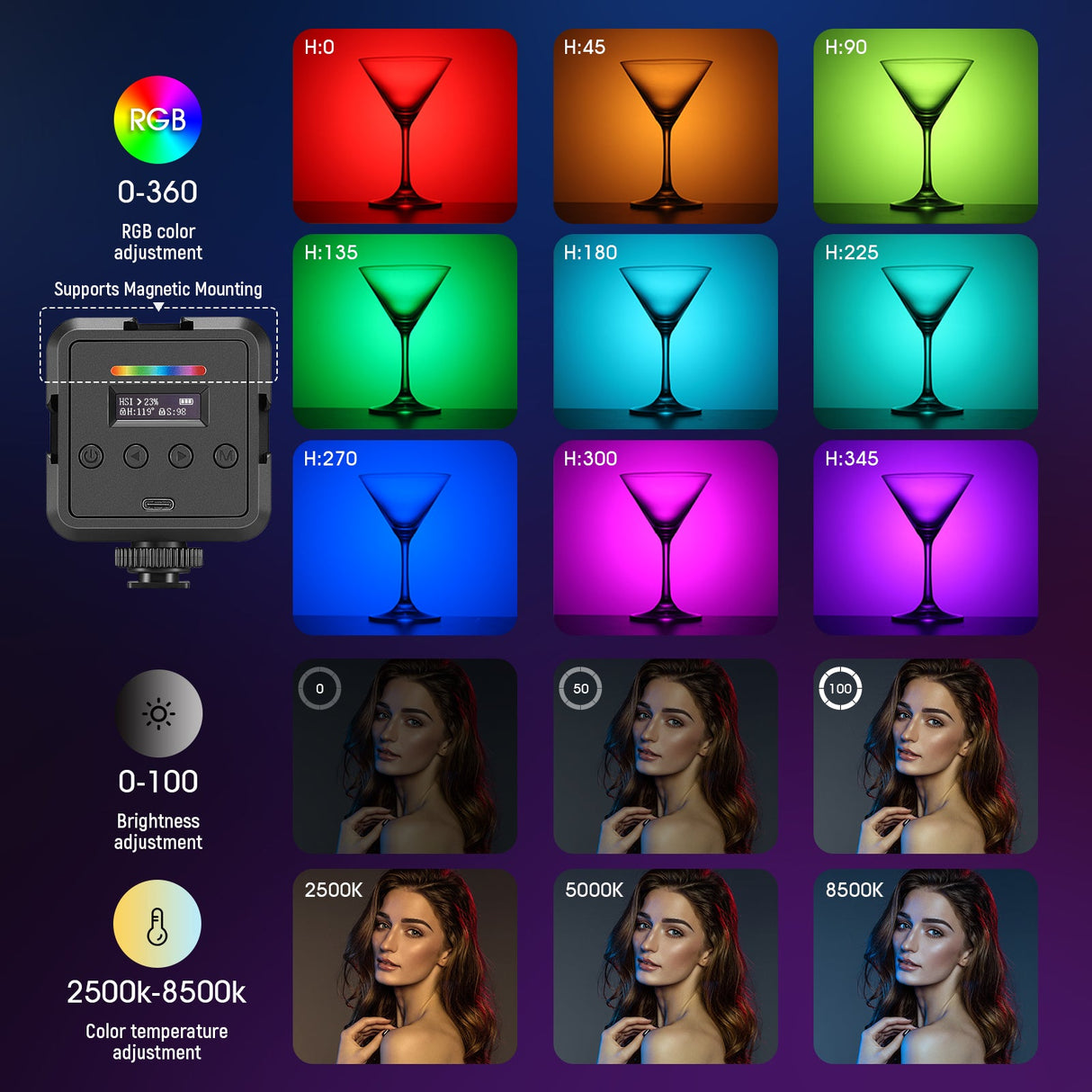 NEEWER RGB61 Magnetic Cold Shoe RGB Video Light