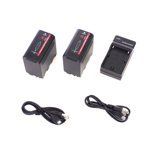 2x NP-F980 6600mAh Li-Ion Batteries & Single Charger & Cables Kit