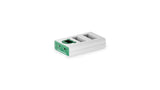 Tilta TBC-E17-FG LP-E17 dual charger in Forest Green, angled view of the Forest Green input panel and battery slots