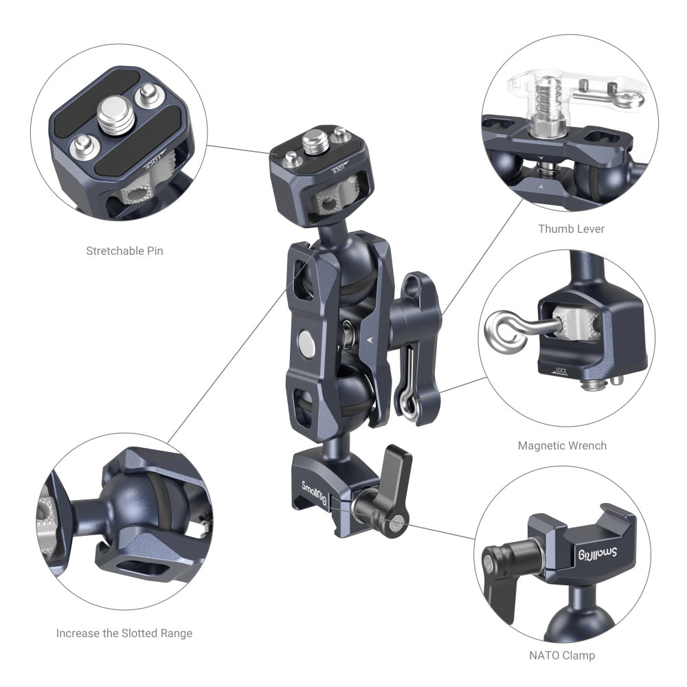 SmallRig Magic Arm with Dual Ball Heads (1/4”-20 Screw and NATO Clamp)