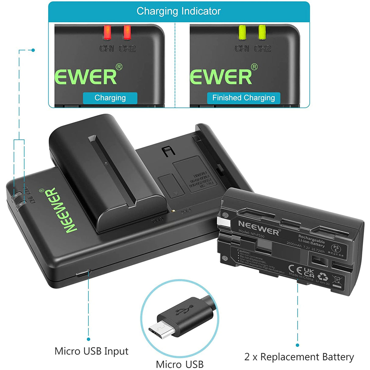 NEEWER NP-F550 Battery Charger Set for Sony