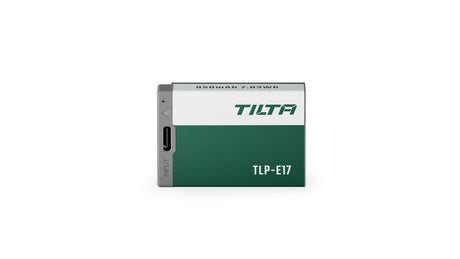 Tilta TLP-E17-FG LP-E17 battery in Forest Green, flat view with the 950mAh 7.03Wh capacity marking