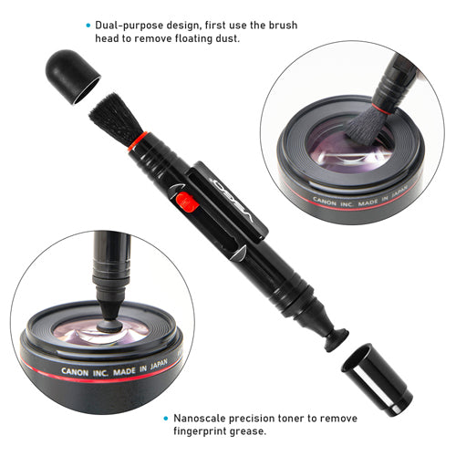 VSGO DKL-20 dual-purpose lens cleaning pen with brush and carbon-powder tip
