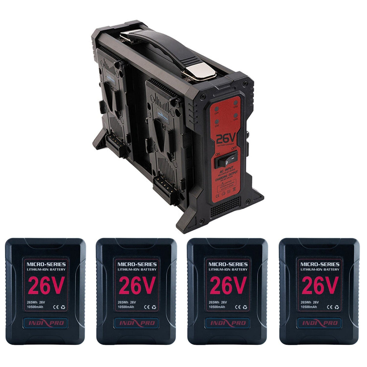 4x Micro-Series 26V 260Wh Lithium-Ion Batteries with Quad 26V V-Mount Lithium-Ion Battery Charger Kit