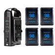4x Micro-Series 98Wh Li-Ion Gold Mount Batteries with Dual Gold Mount Battery Charger Kit