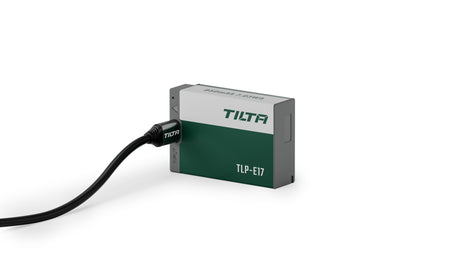 Tilta TLP-E17-FG LP-E17 battery in Forest Green charging directly through its USB-C port