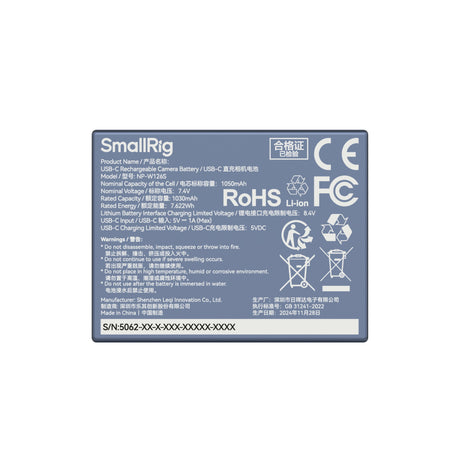 SmallRig NP-W126S USB-C Rechargeable Camera Battery