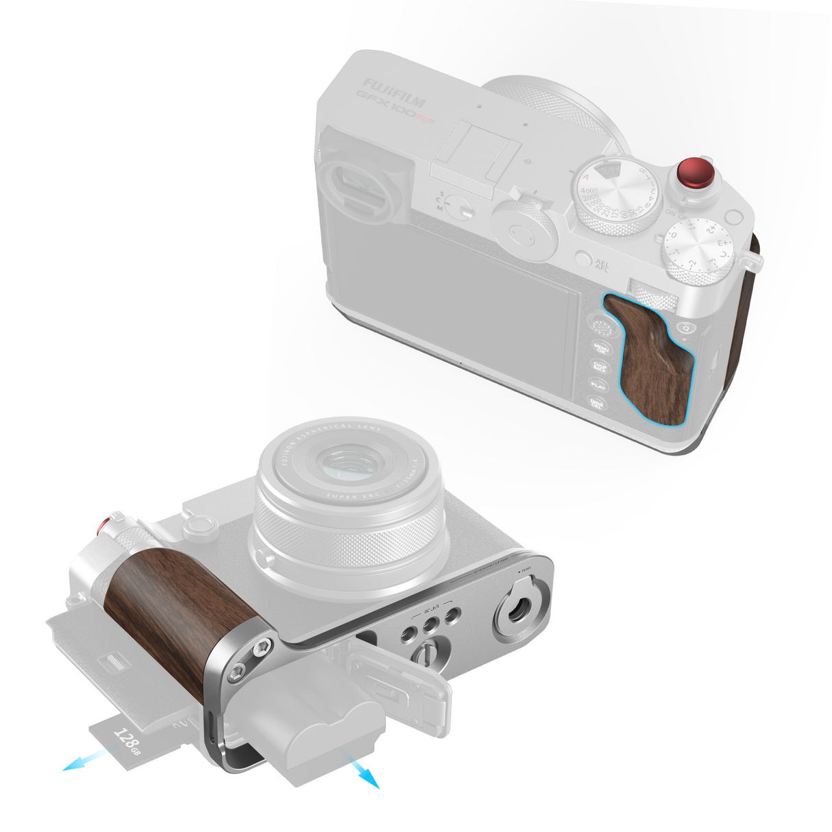 SmallRig L-Shape Mount Plate with Wooden Handle for FUJIFILM GFX100RF (Silver)