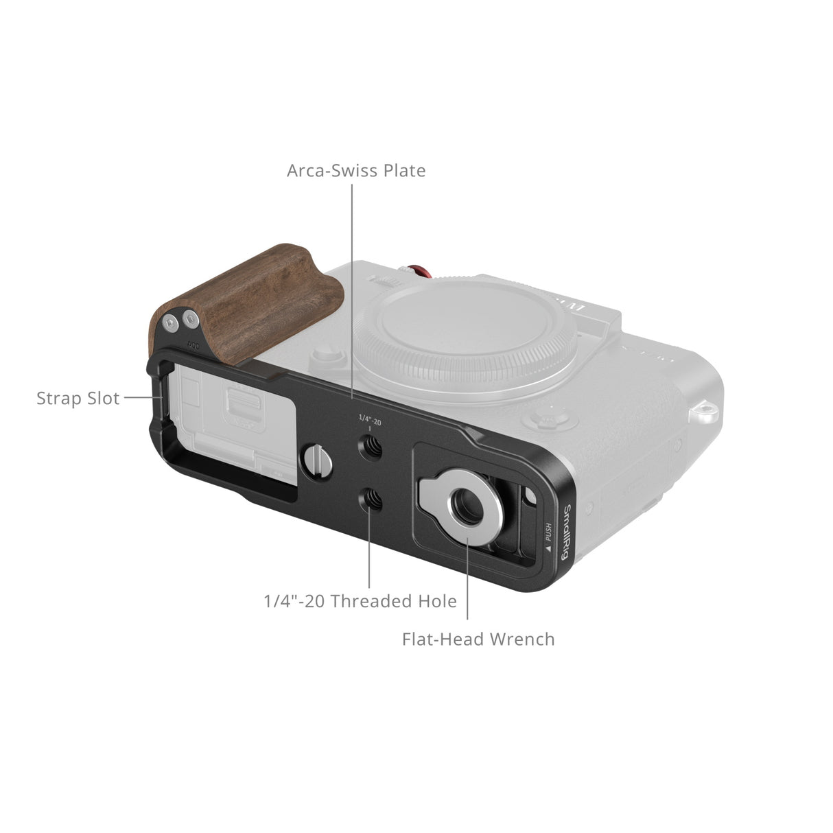 SmallRig L-Shaped Mount Plate with Wooden Handle for FUJIFILM X-T30 & X-T30 II & X-T30 III (Black)