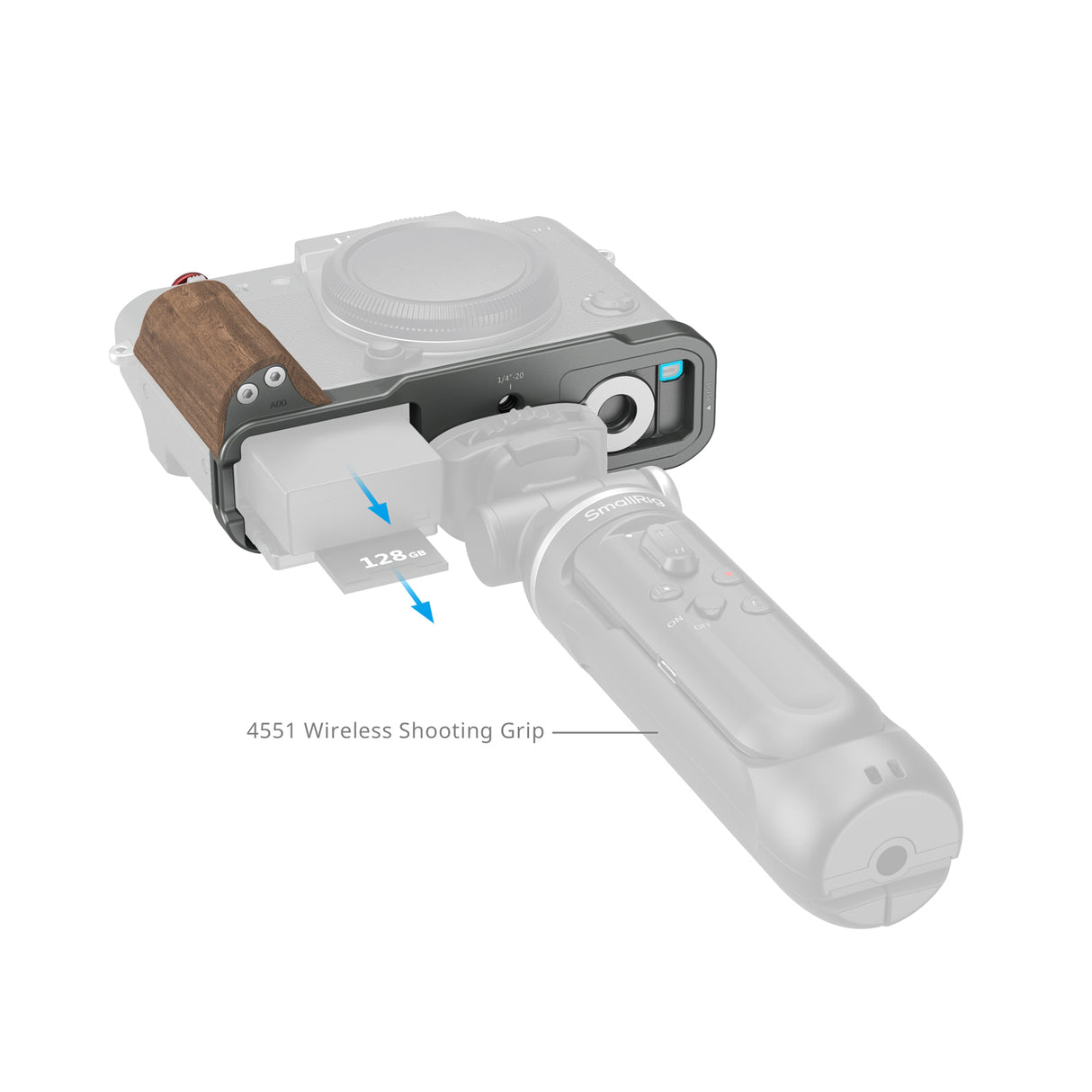 SmallRig L-Shaped Mount Plate with Wooden Handle for FUJIFILM X-T30 & X-T30 II & X-T30 III (Charcoal Silver)
