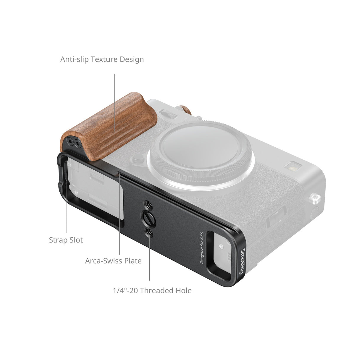 SmallRig L-Shaped Mount Plate with Wooden Handle for FUJIFILM X-E5 (Black) 5985