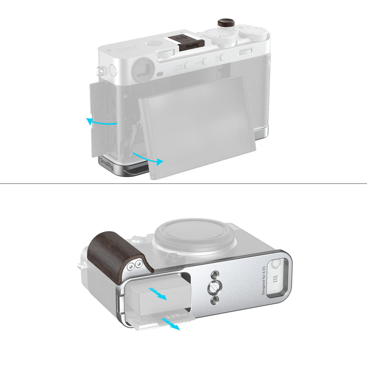 SmallRig L-Shaped Mount Plate with Wooden Handle for FUJIFILM X-E5 (Silver)6236