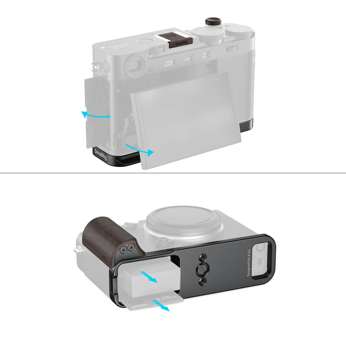 SmallRig L-Shaped Mount Plate with Wooden Handle for FUJIFILM X-E5 （Black)6237