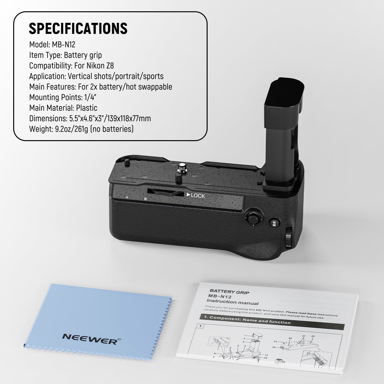 NEEWER MB-N12 Replacement Vertical Battery Grip for Nikon Z8 – IMPULSE