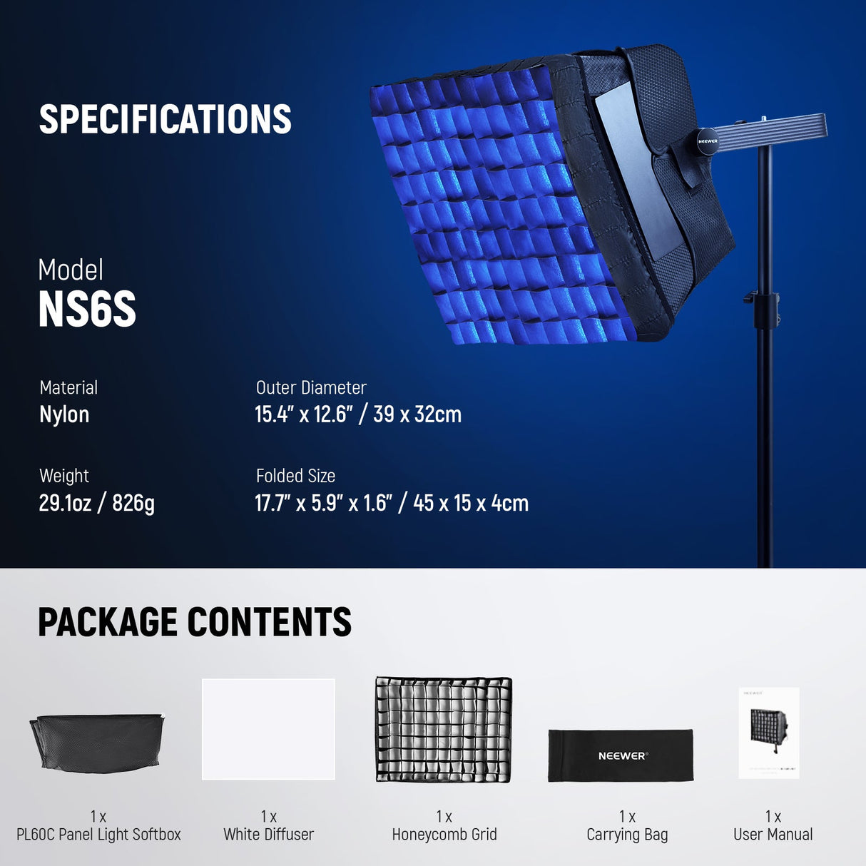 NEEWER Softbox Diffuser for PL60C RGB LED Video Light Panel