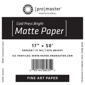 ProMaster Fine Art Cold Press Bright Matte Paper 17"x50' Roll - Image 1