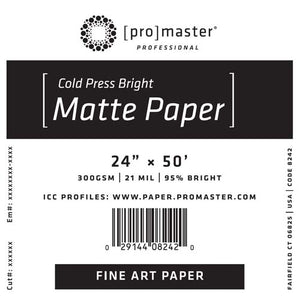 ProMaster Fine Art Cold Press Bright Matte Paper 24"x50' Roll
