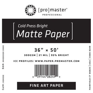 ProMaster Fine Art Cold Press Bright Matte Paper 36"x50' Roll