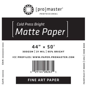 ProMaster Fine Art Cold Press Bright Matte Paper 44"x50' Roll
