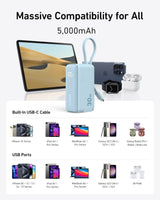 Anker Power Bank (30W, 5k,  Fusion, Built-In USB-C Cable)