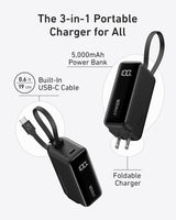 Anker Power Bank (30W, 5k,  Fusion, Built-In USB-C Cable)