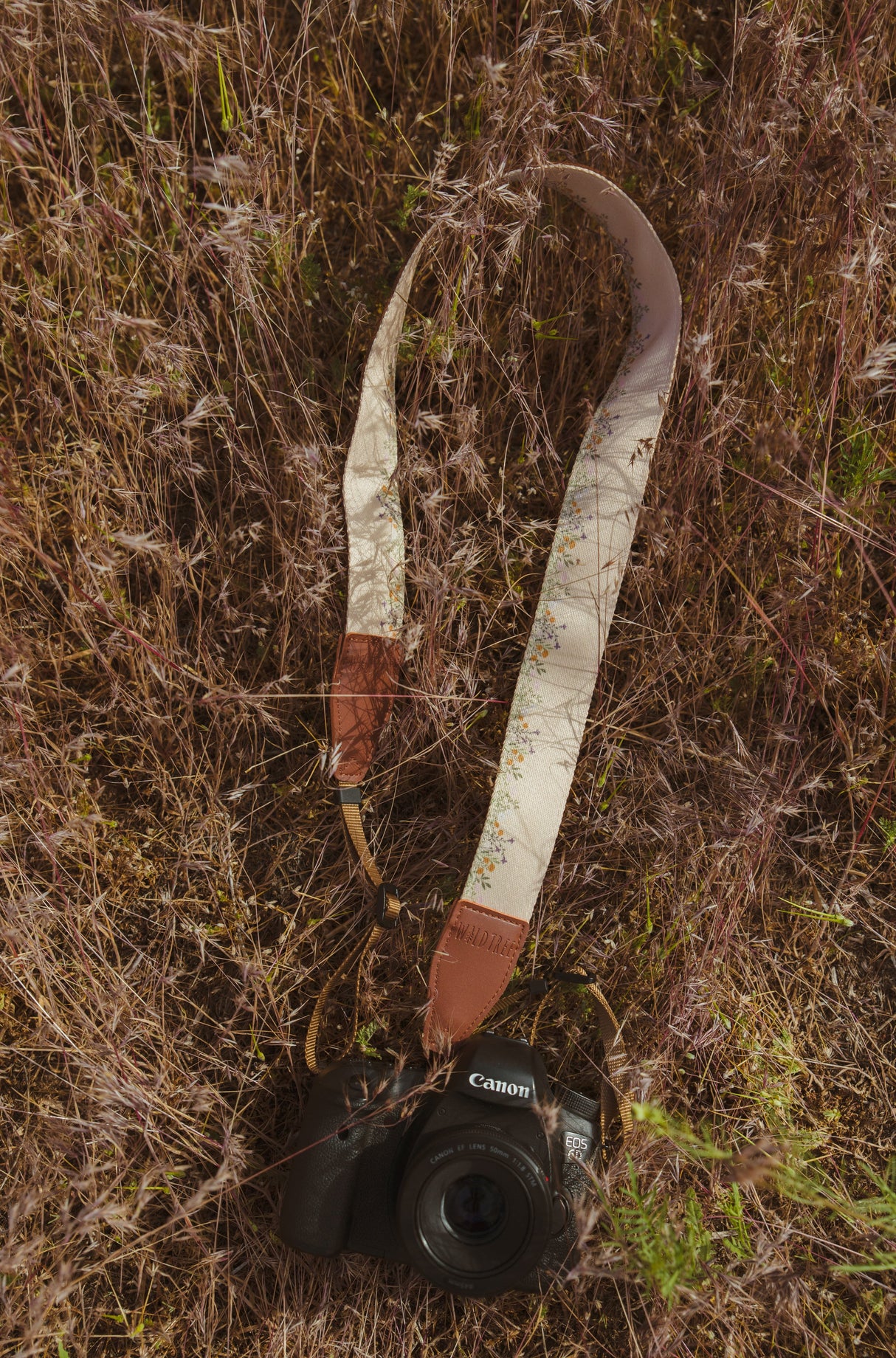 Flower Field Tan Camera Strap
